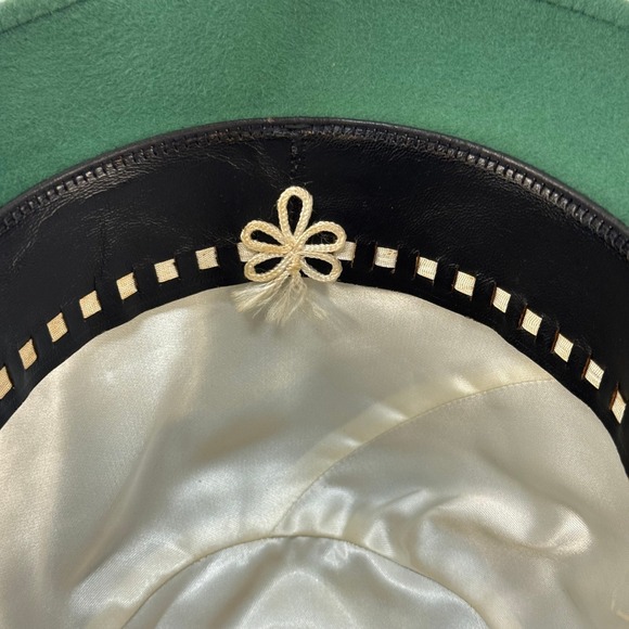 Barbisio Italy Fedora Size 7 1/8 Vintage Fur Felt Green Hat  Made in Italy 1950s - Picture 7 of 8